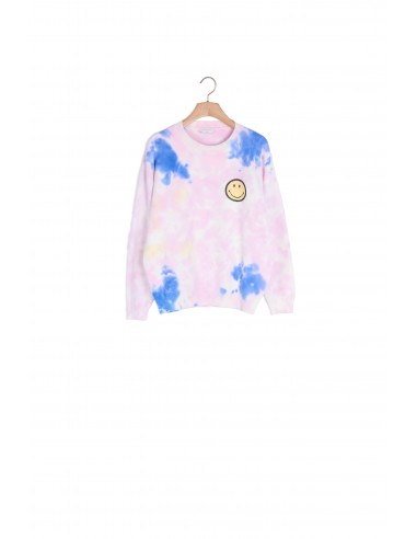 Pull tie and dye avec broderie smiley pas cher